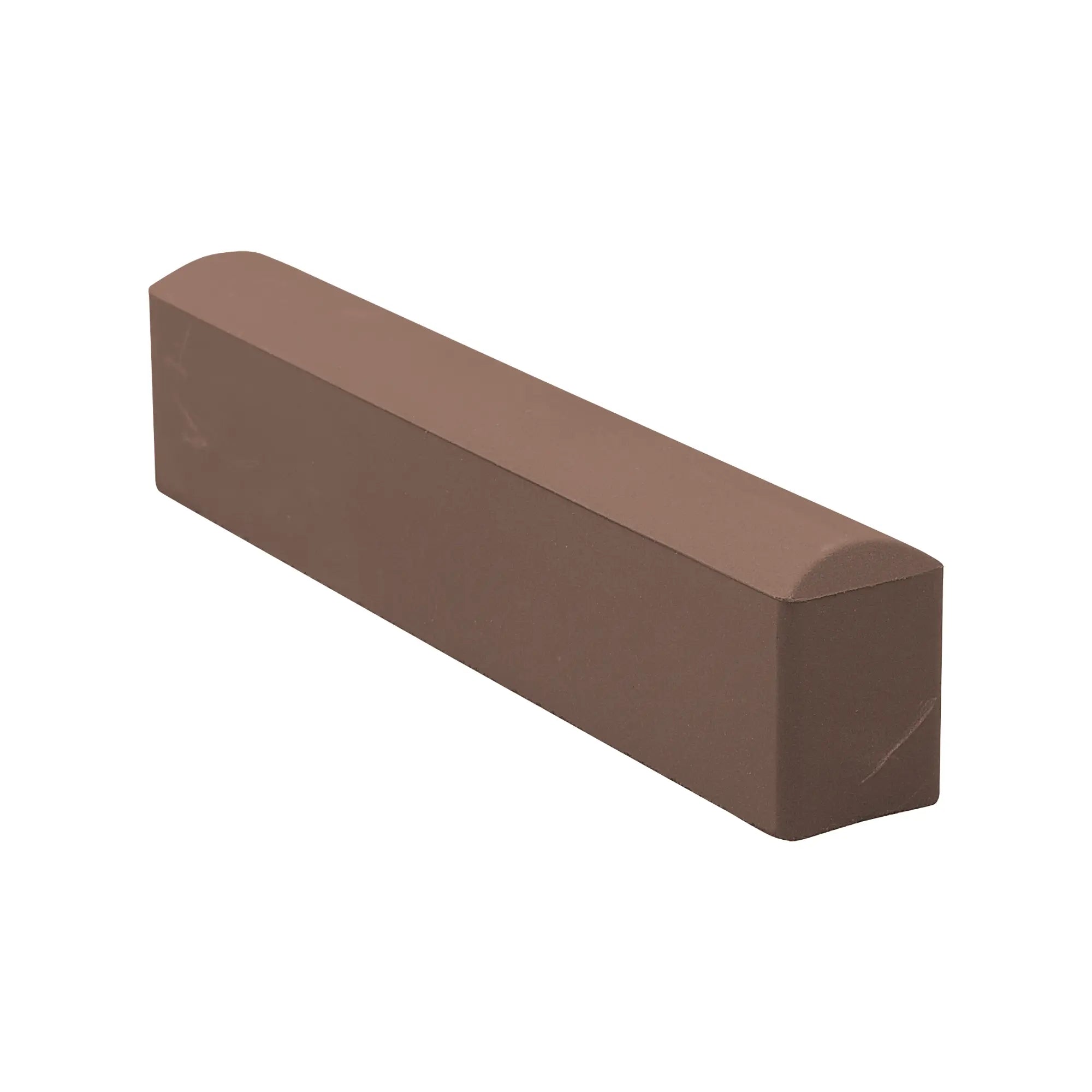 A brown rectangular Niwaki sharpening stone with a slightly concave bottom designed for sharpening secateurs and curved blades.