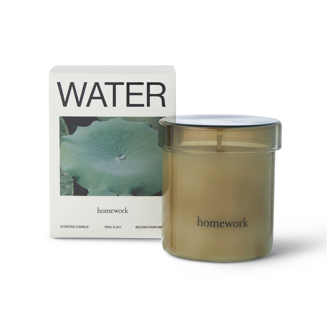 Natural candle by Homework and packaging with &