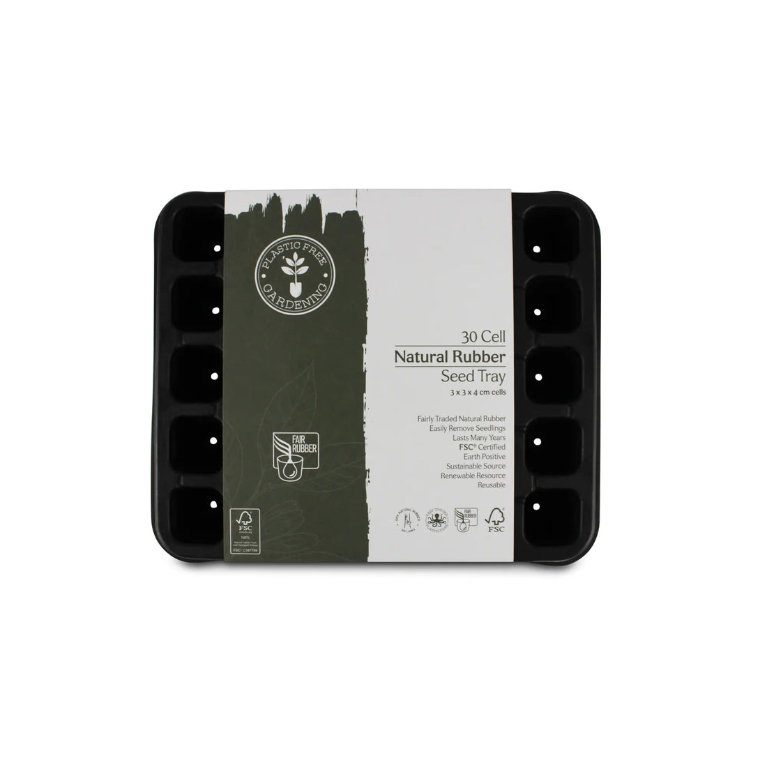 Packaged natural rubber seed tray with multiple individual cells visible, displayed against a white background