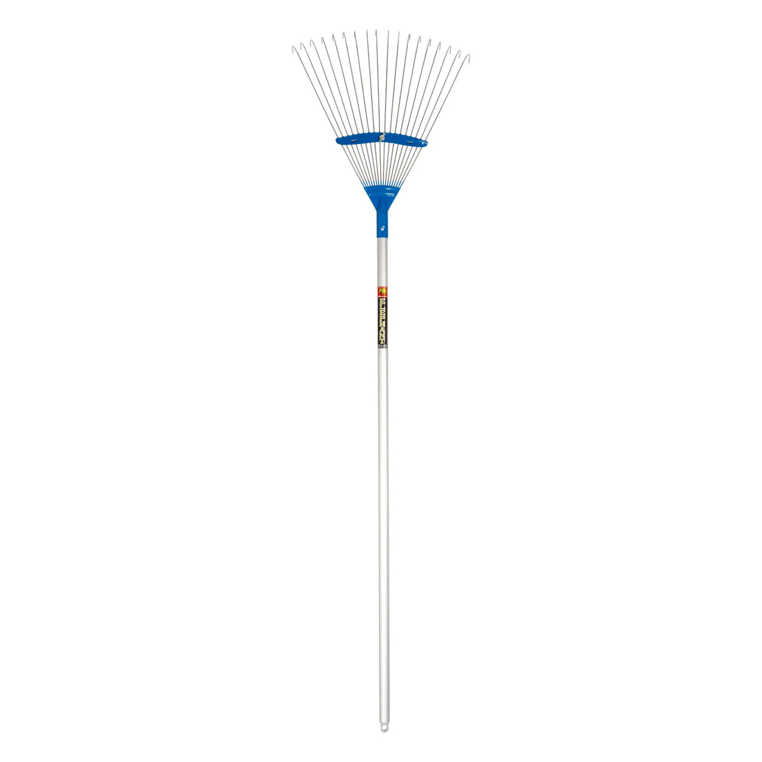 Garden rake with aluminium handle on a white background