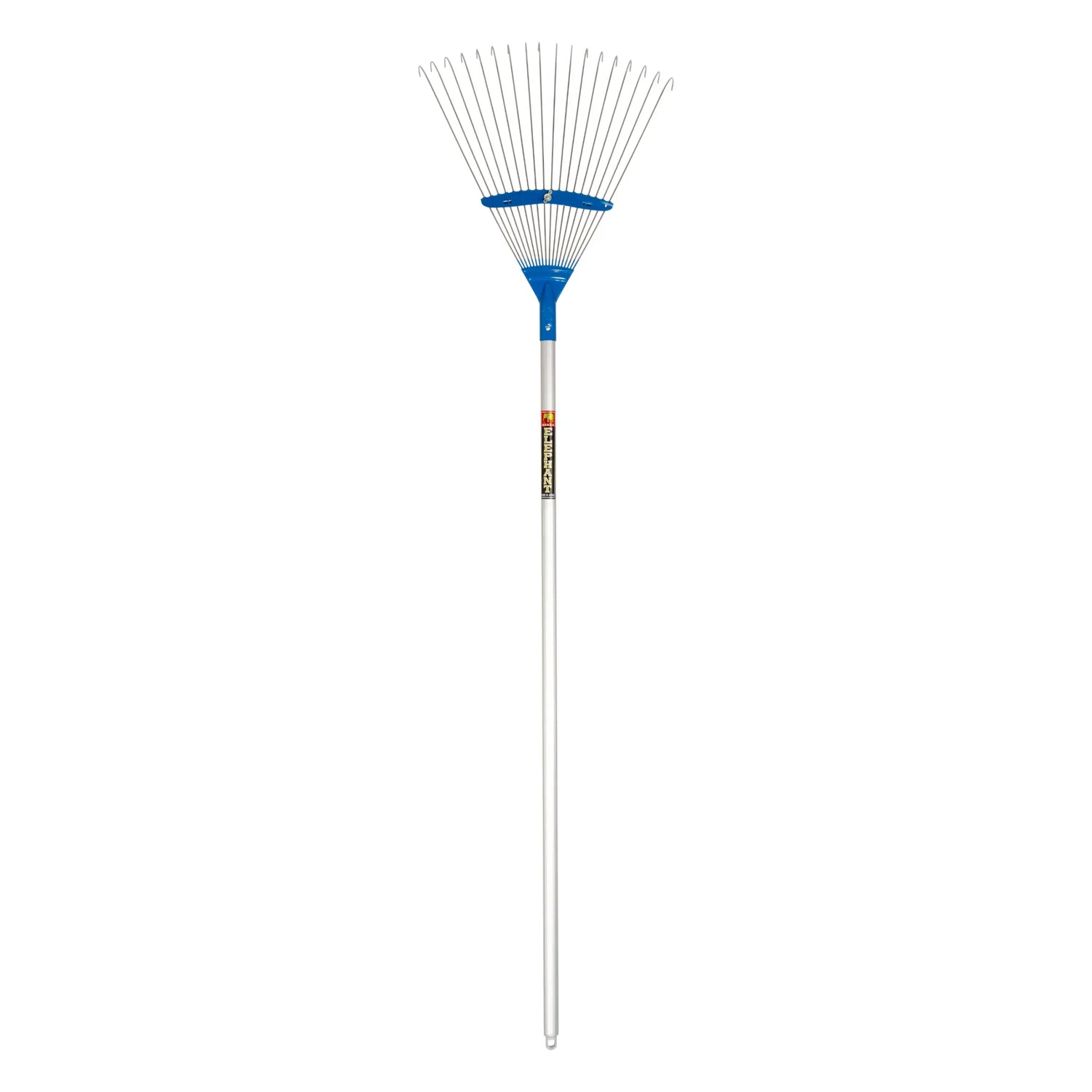 Garden rake with aluminium handle on a white background