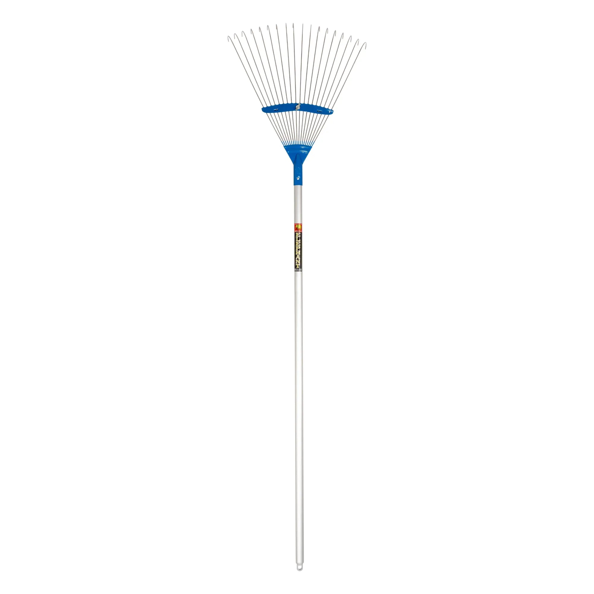 Garden rake with aluminium handle on a white background