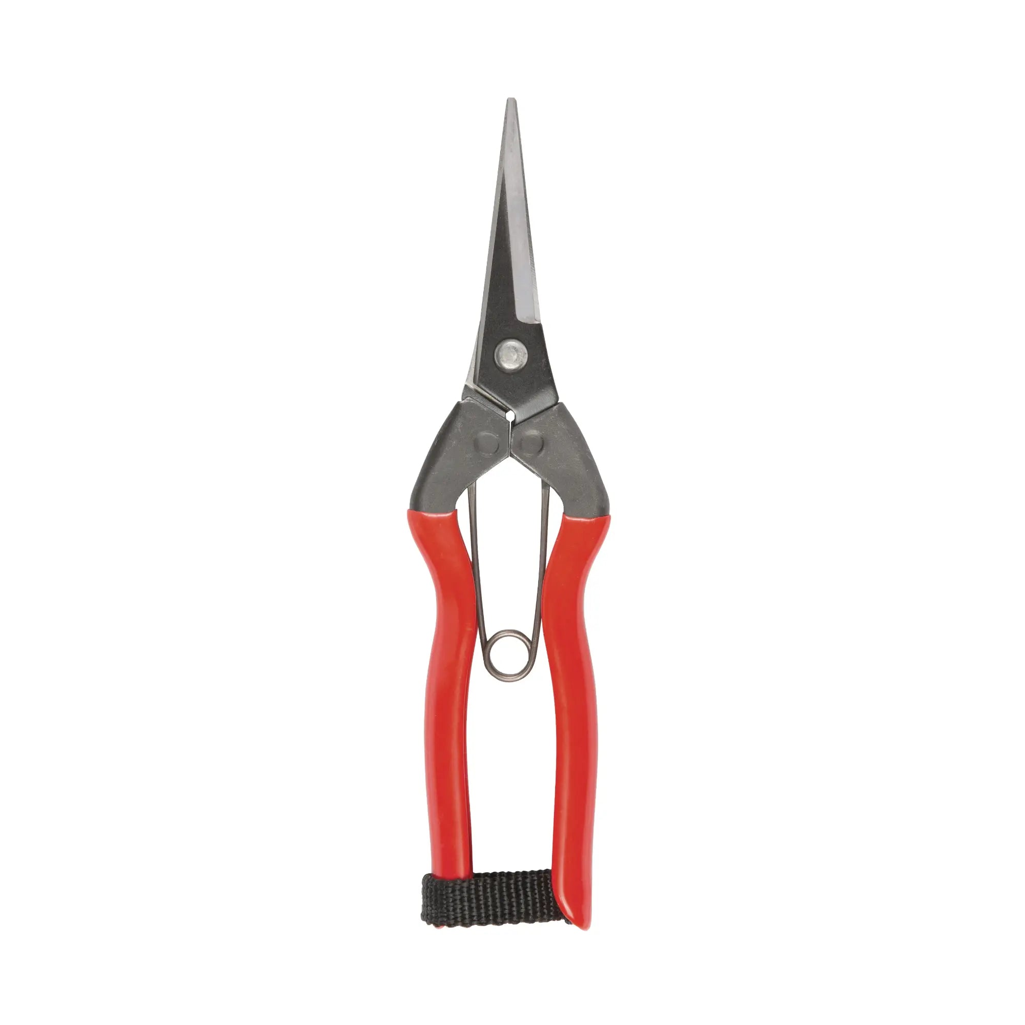 A pair of Niwaki Garden Snips with red handles on a white background.