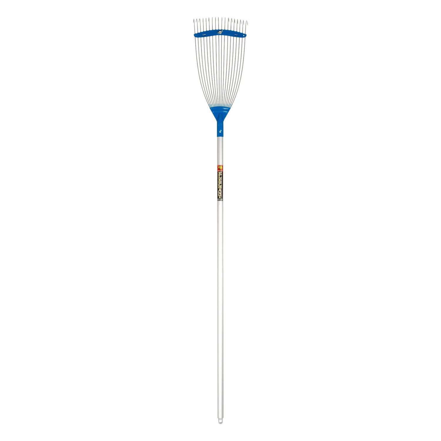 A Niwaki Garden rake with a blue head, closed adjustable tines and a silver aluminium handle.