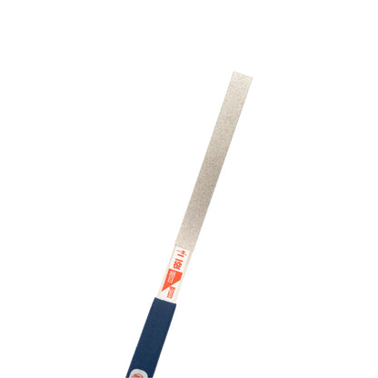 The top of a Niwaki Twin Diamond File with a blue handle on a white background