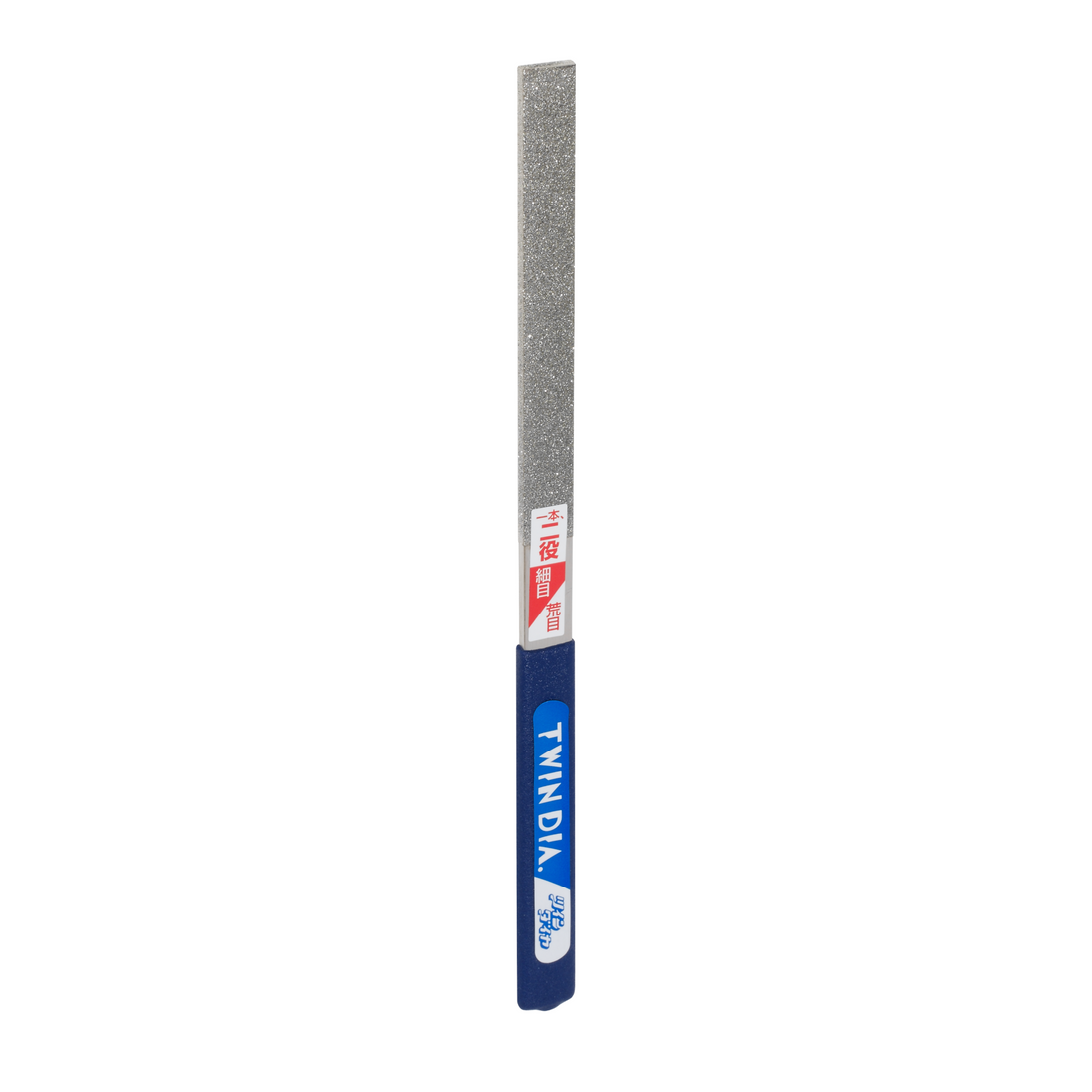 A Niwaki Twin Diamond File with a gray file and a blue and white handle.