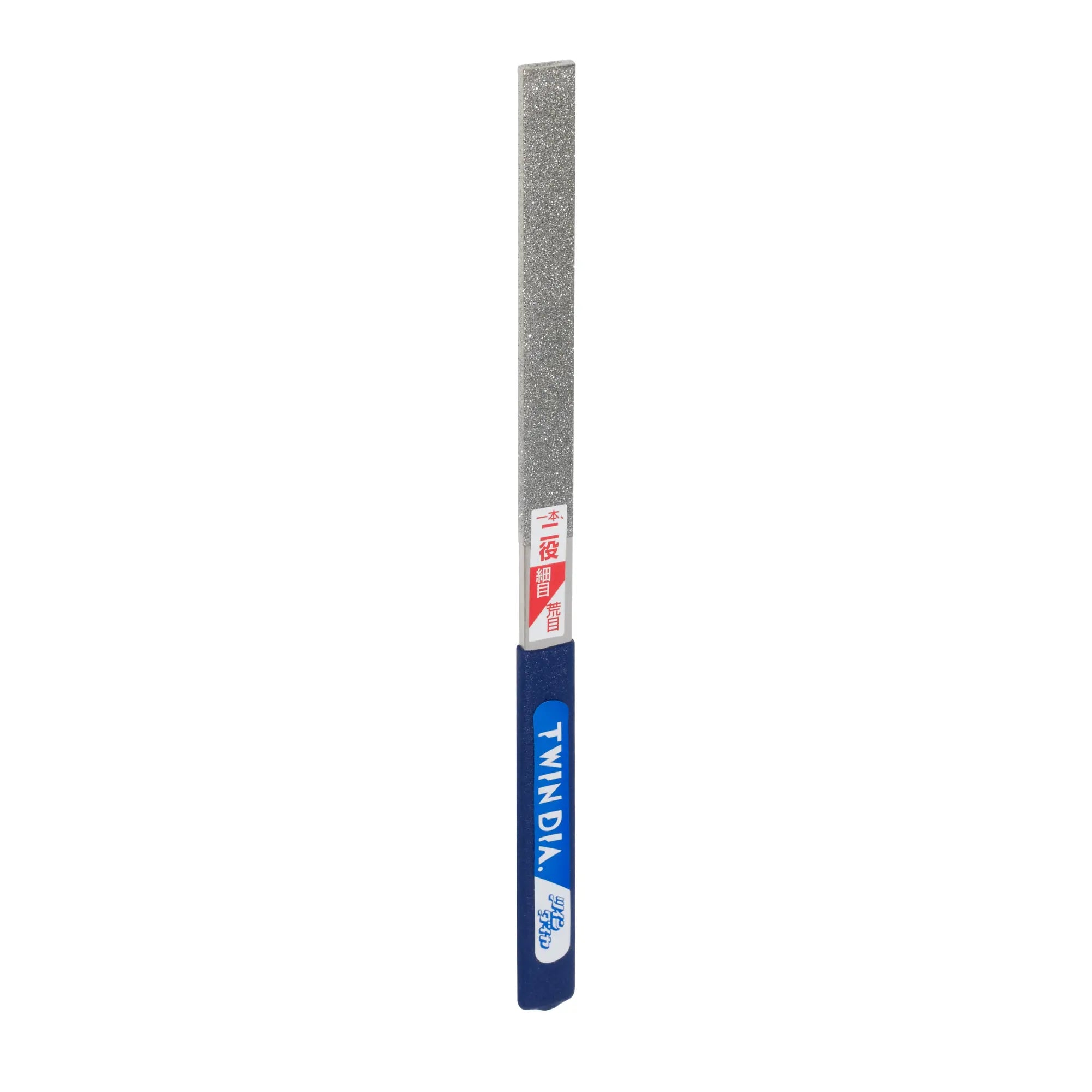 A Niwaki Twin Diamond File with a gray file and a blue and white handle.