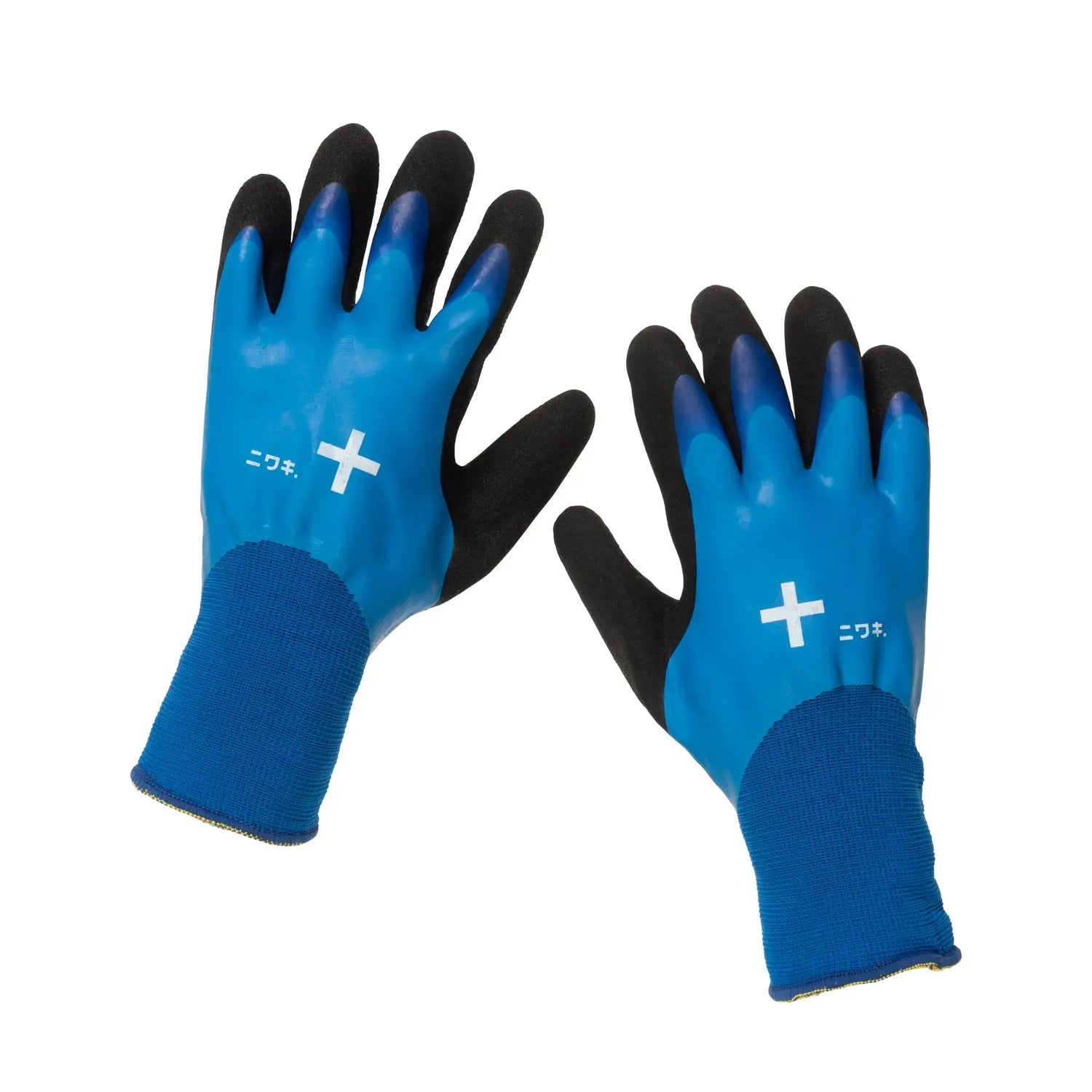 Blue Niwaki Winter Gardening Gloves in size extra large with white Japanese symbols.